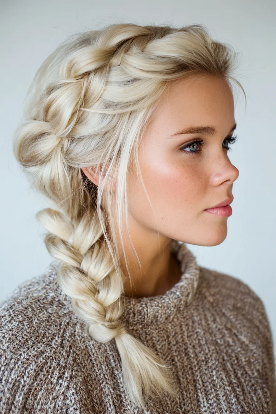 Textured Dutch Side Braid (Pancaked) for Long, Thick Hair