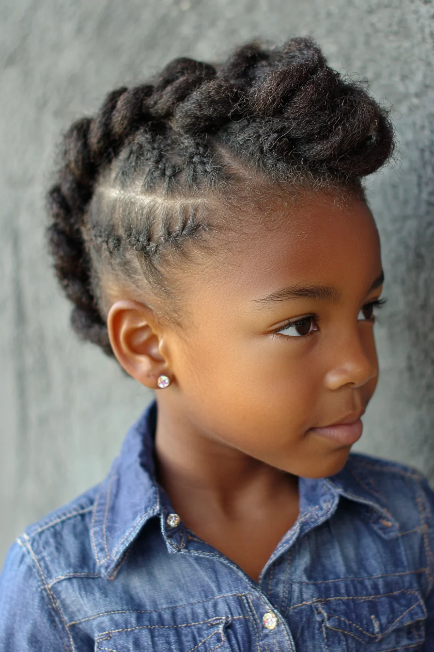 Textured Faux Hawk Twist Updo with Cornrow Sides for Natural Hair