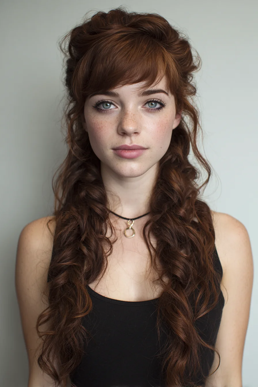 Textured Half‑Up Boho Waves with Crown Volume and Face‑Framing Tendrils