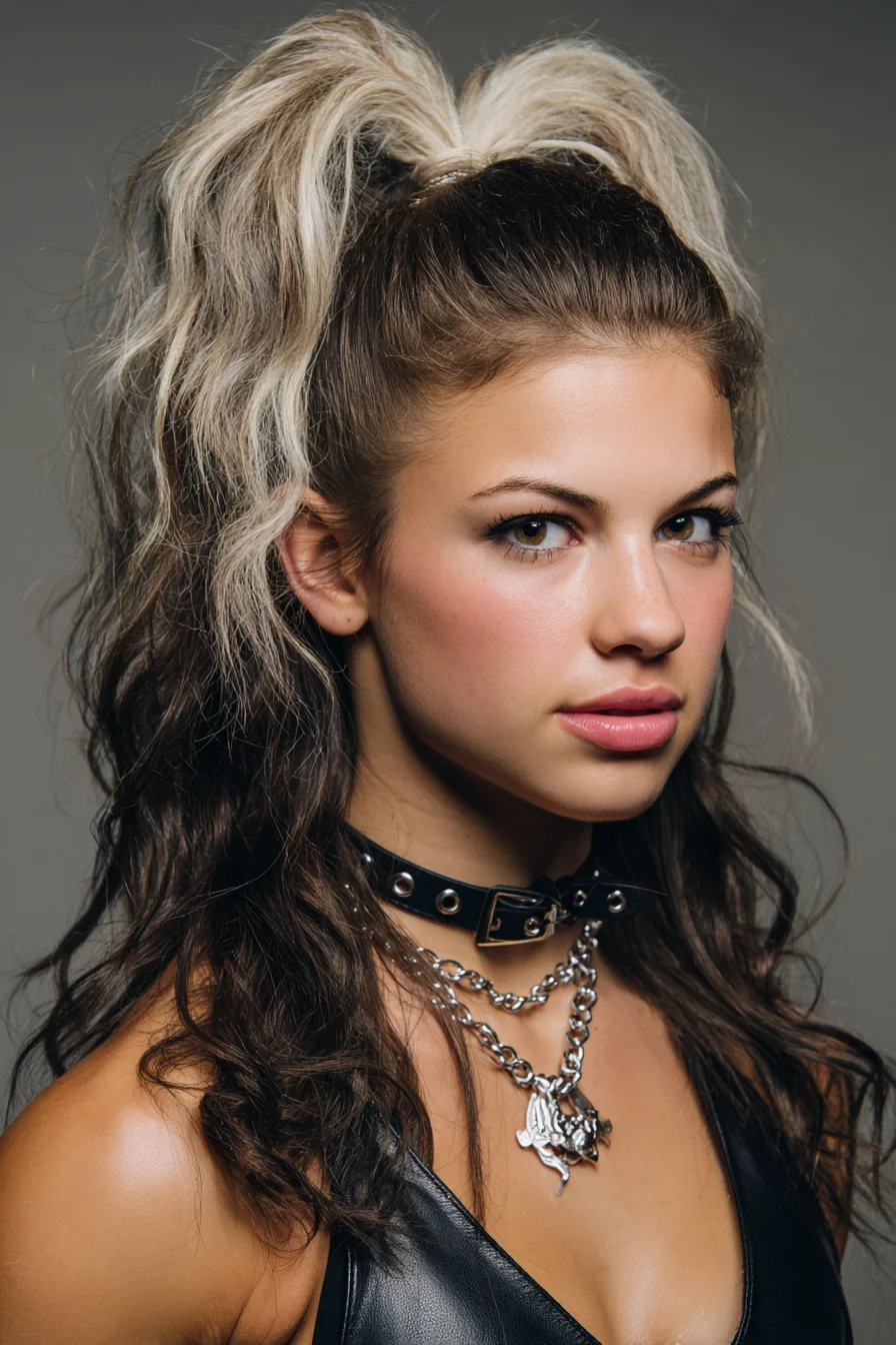 Textured High Half‑Pony with Chunky Face‑Framing Blonde Highlights