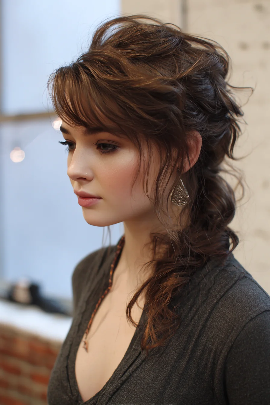 Textured Low Side Braid with Soft Face‑Framing Bangs