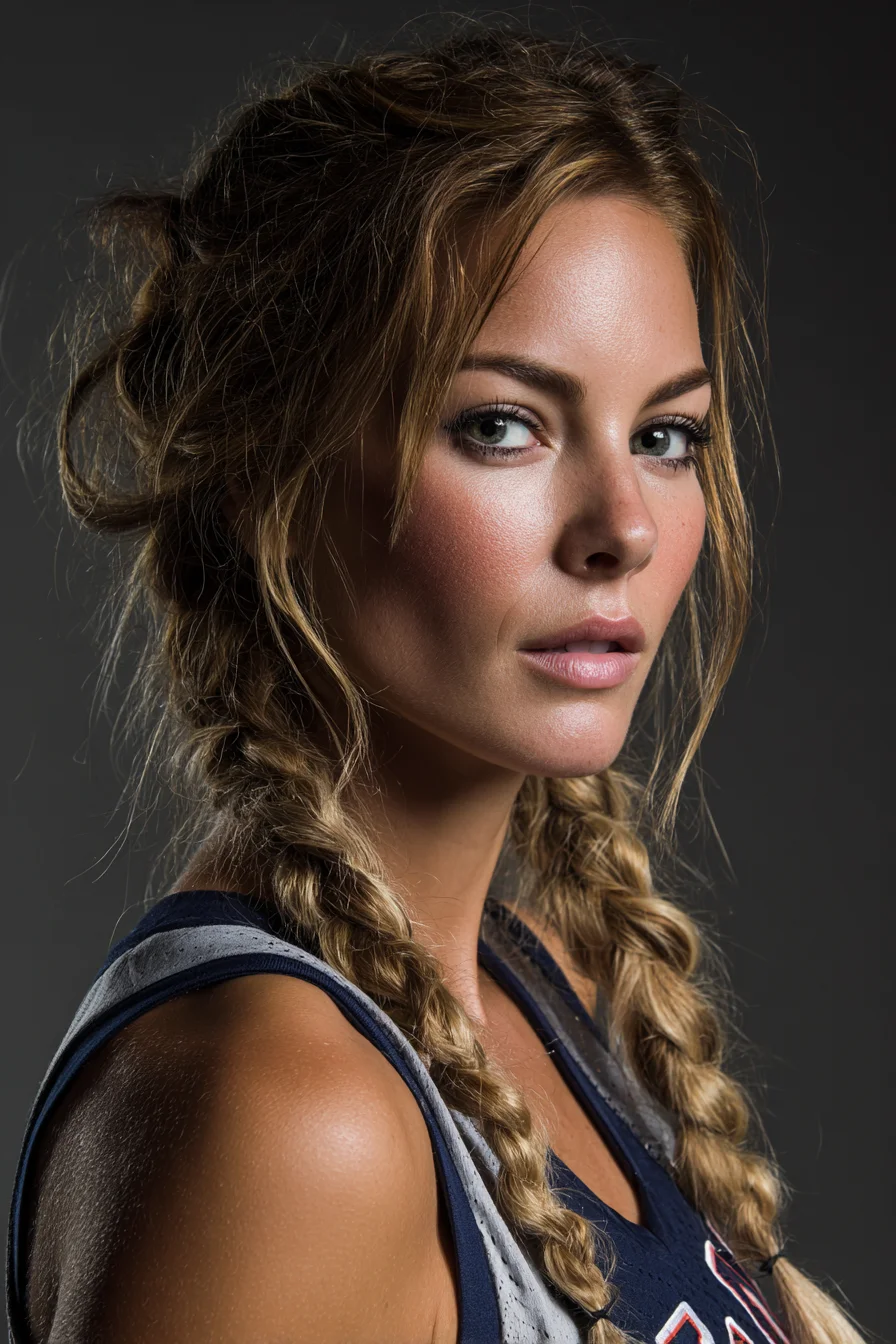 Textured Messy Double Braids with Face‑Framing Pieces