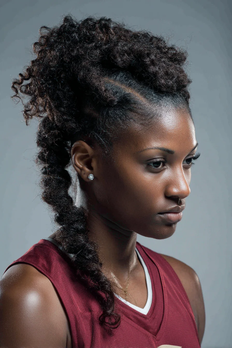 Textured Mohawk with Cornrows and Bubble Braid for Natural 3–4 Hair