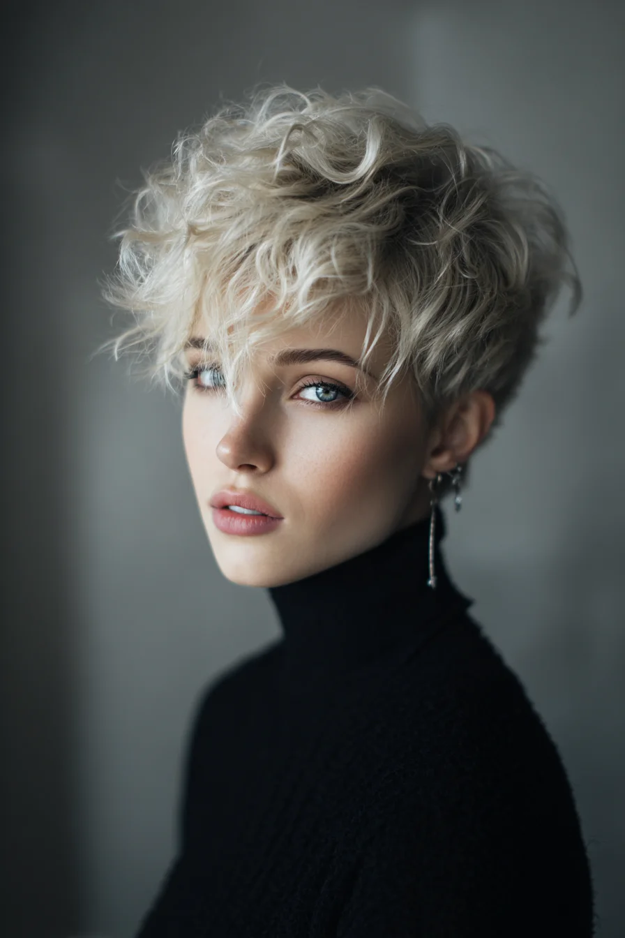 Textured Platinum Pixie with Tousled Fringe