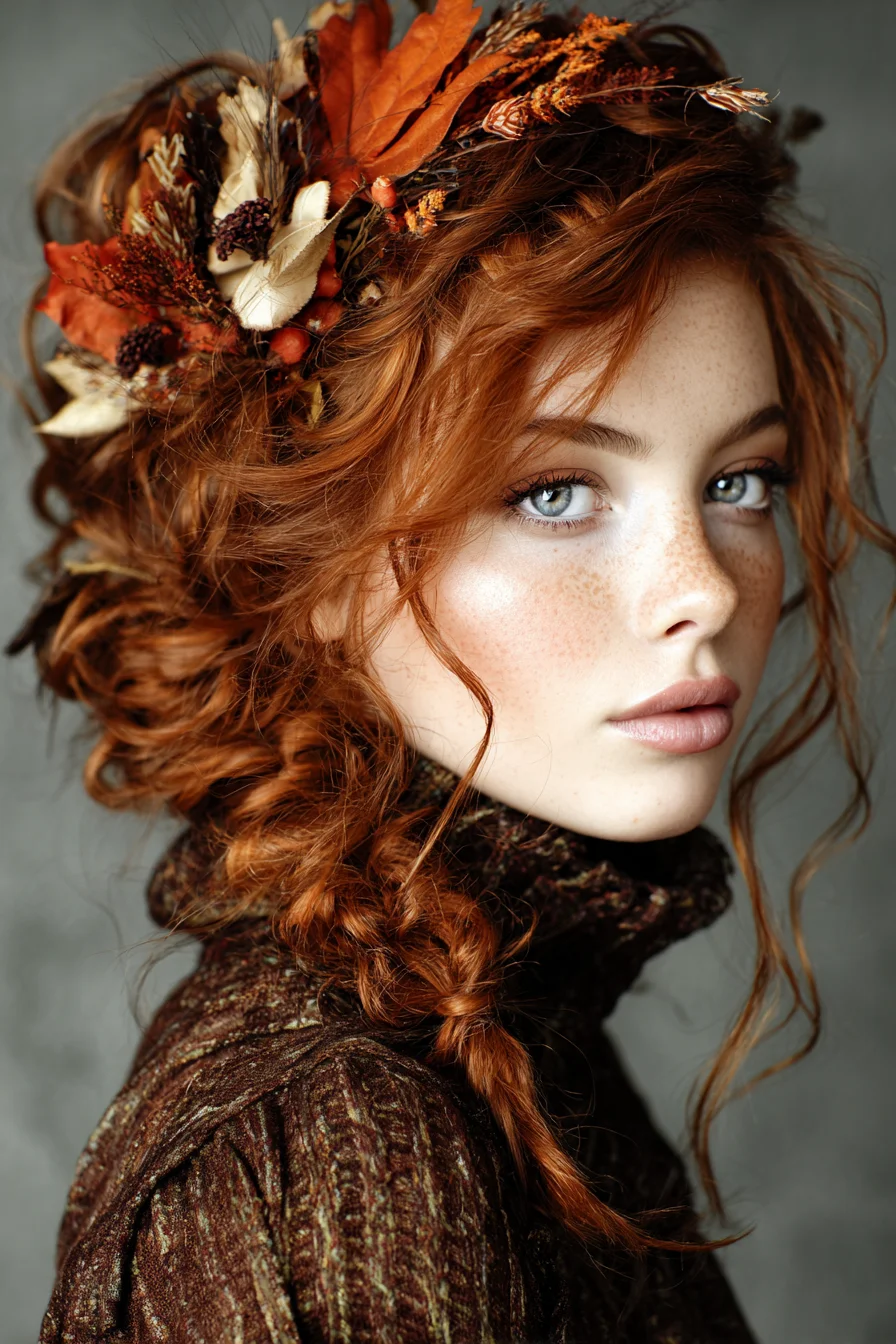 Textured Romantic Side Braid with Loose Tendrils and Floral Accents