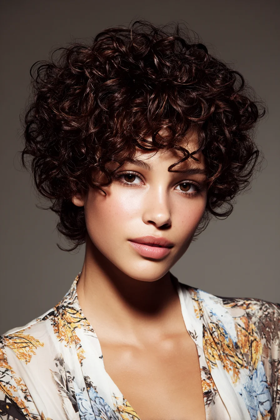 Textured Short Curly Crop — Voluminous Curly Pixie with Face‑Framing Layers