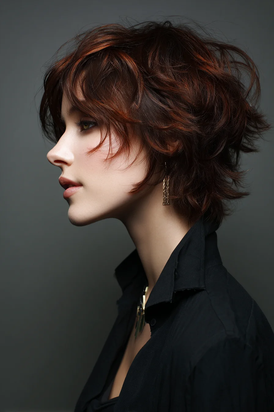 Textured Short Shag with Choppy Layers and Side Fringe