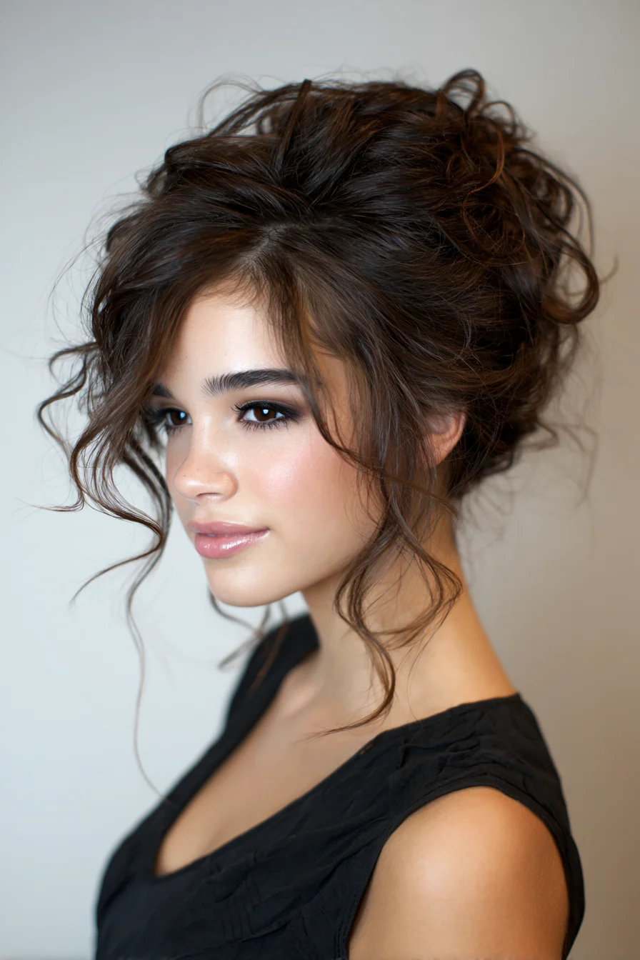 Textured Voluminous Updo with Face-Framing Tendrils