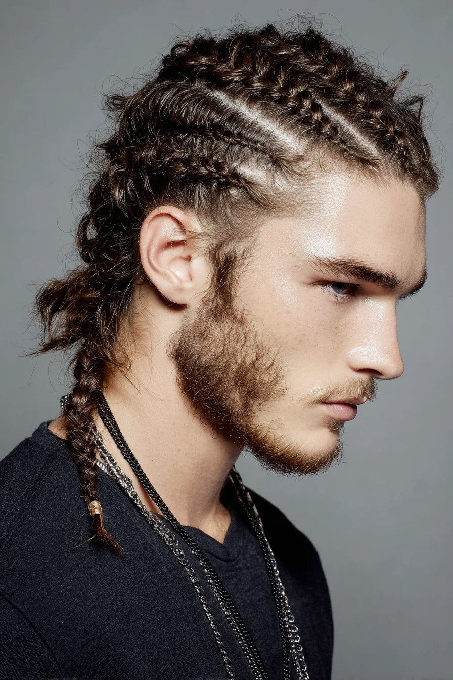 Tight Mens Cornrow Braids with Back Braid — Textured Scalp-to-Ponytail