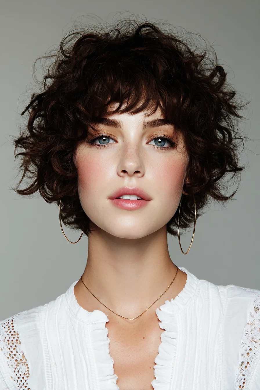 Tousled Curly Short Shag with Soft Fringe