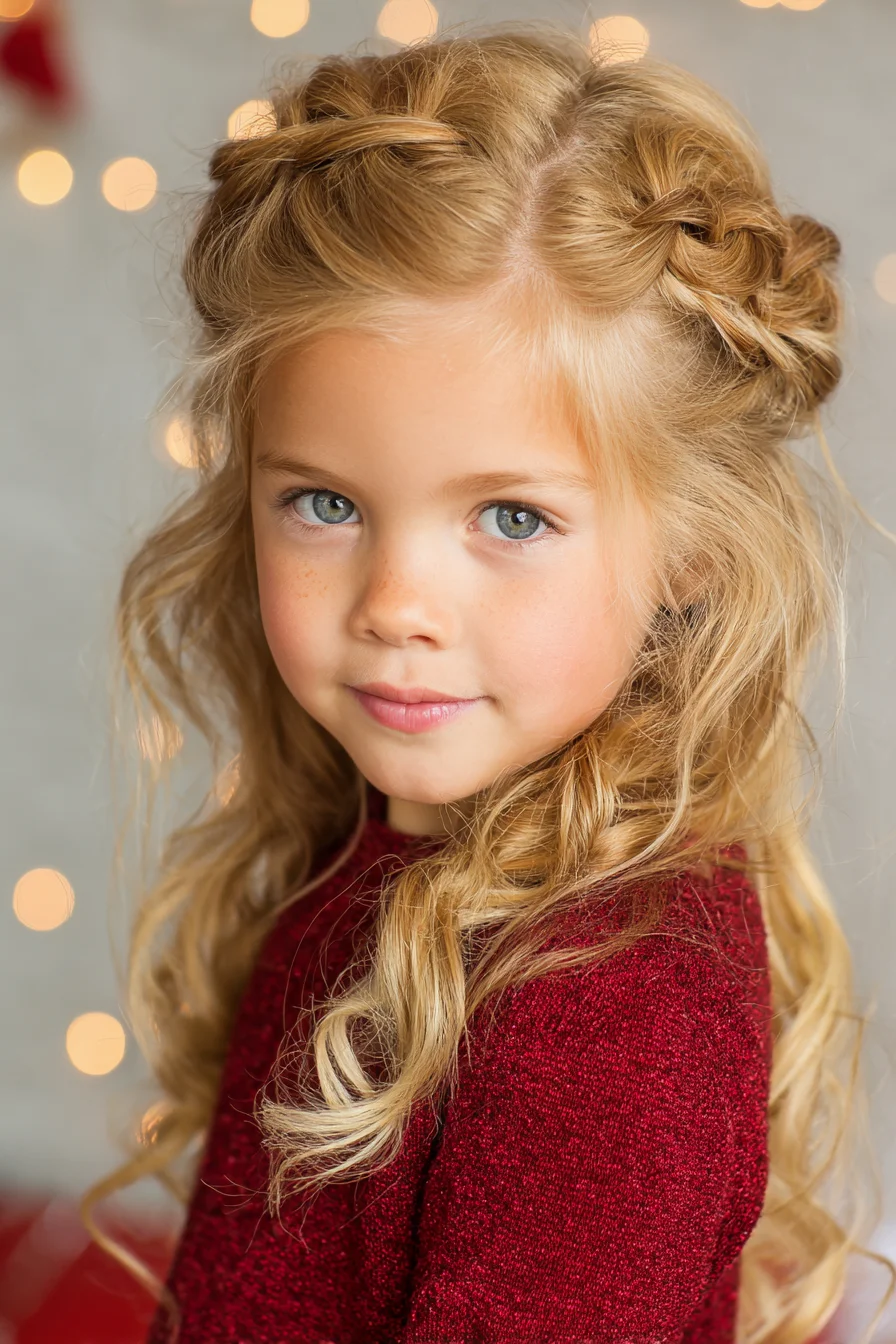 Twisted Crown Half‑Up with Loose Curls — Soft Braided Hairstyle