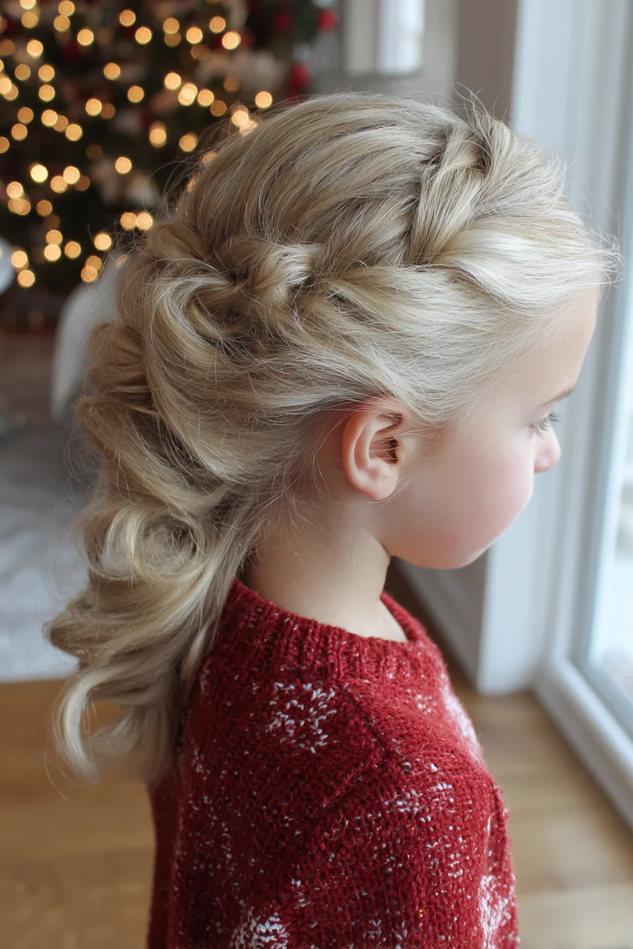 Twisted Crown into Loose Curled Ponytail — Textured Braided Party Hairstyle