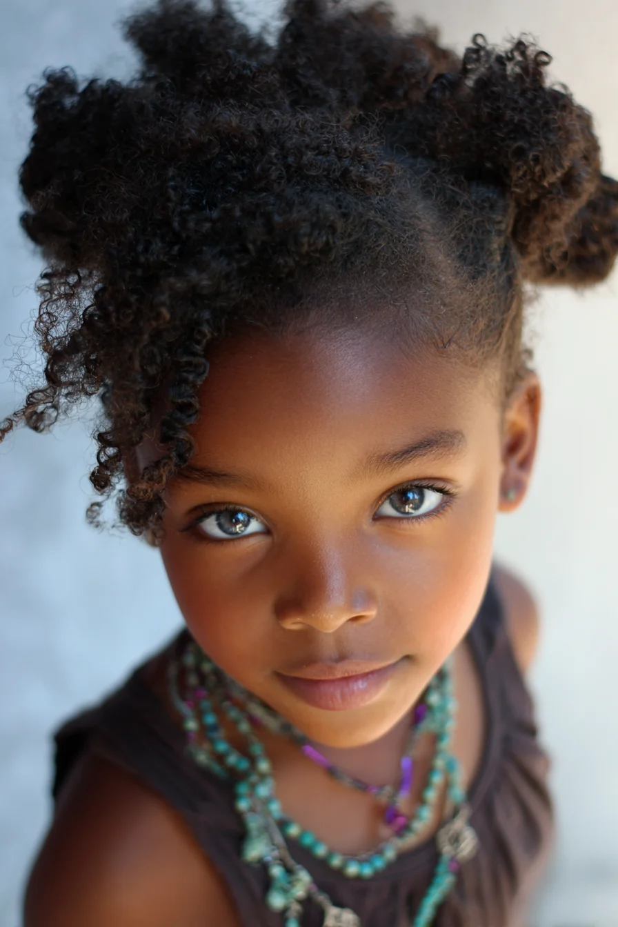 Two Mini Puff Buns on Natural Type 4 Curls — Defined Front Curl