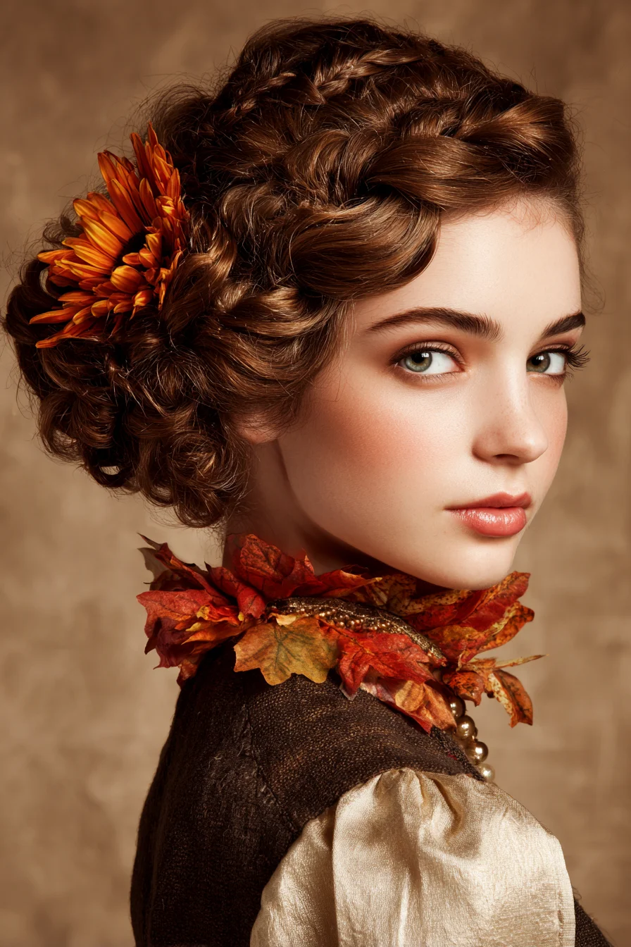 Vintage Braided Updo with Soft Finger Waves and Floral Accent