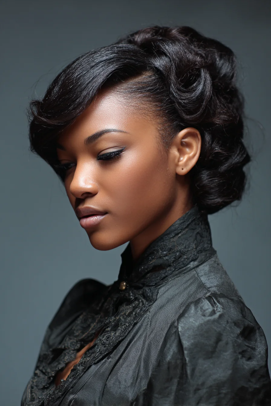 Vintage Side‑Swept Updo with Soft Pin Curls for Natural and Relaxed Hair