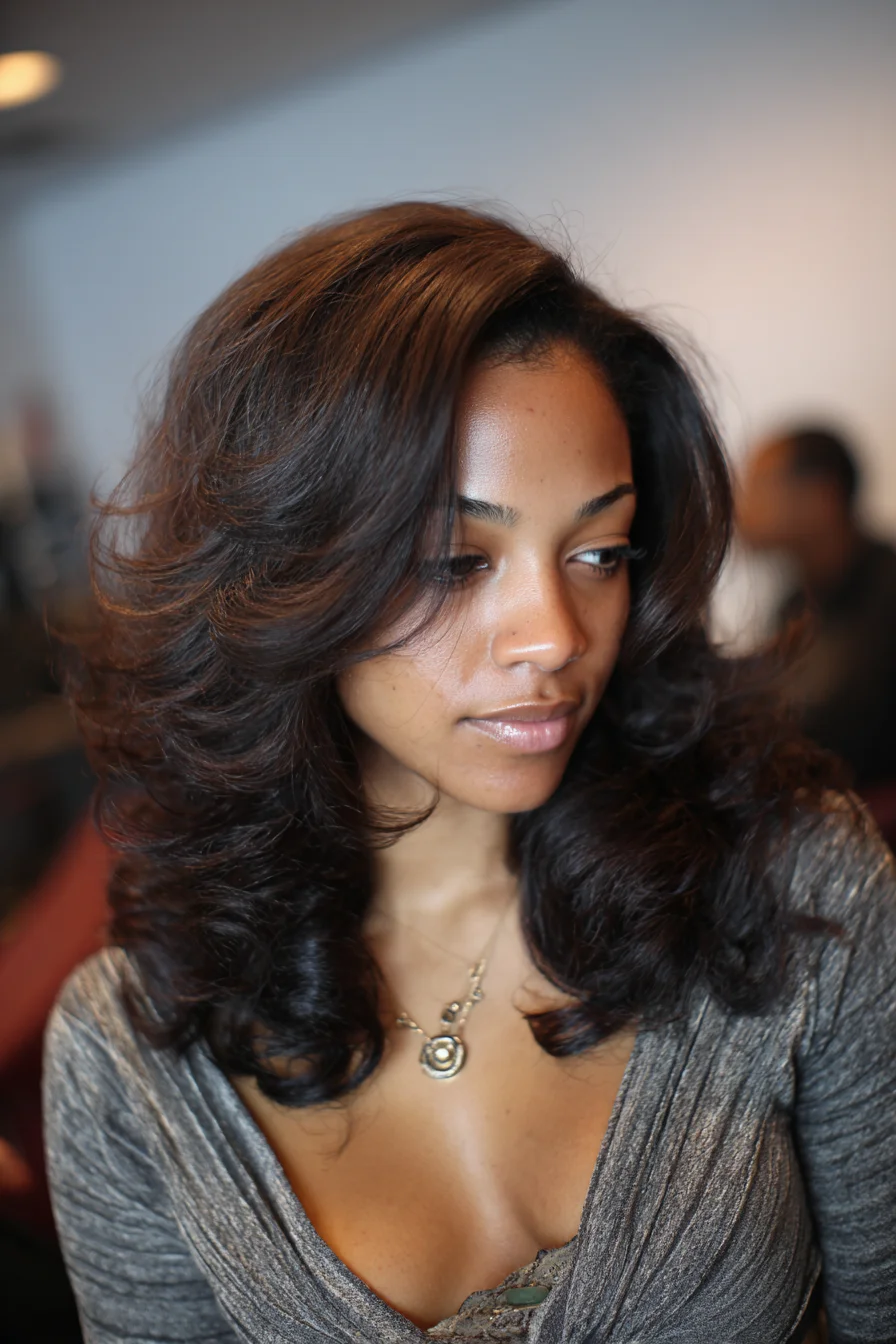 Voluminous Layered Blowout with Face‑Framing Curls (Medium‑Long Hair)