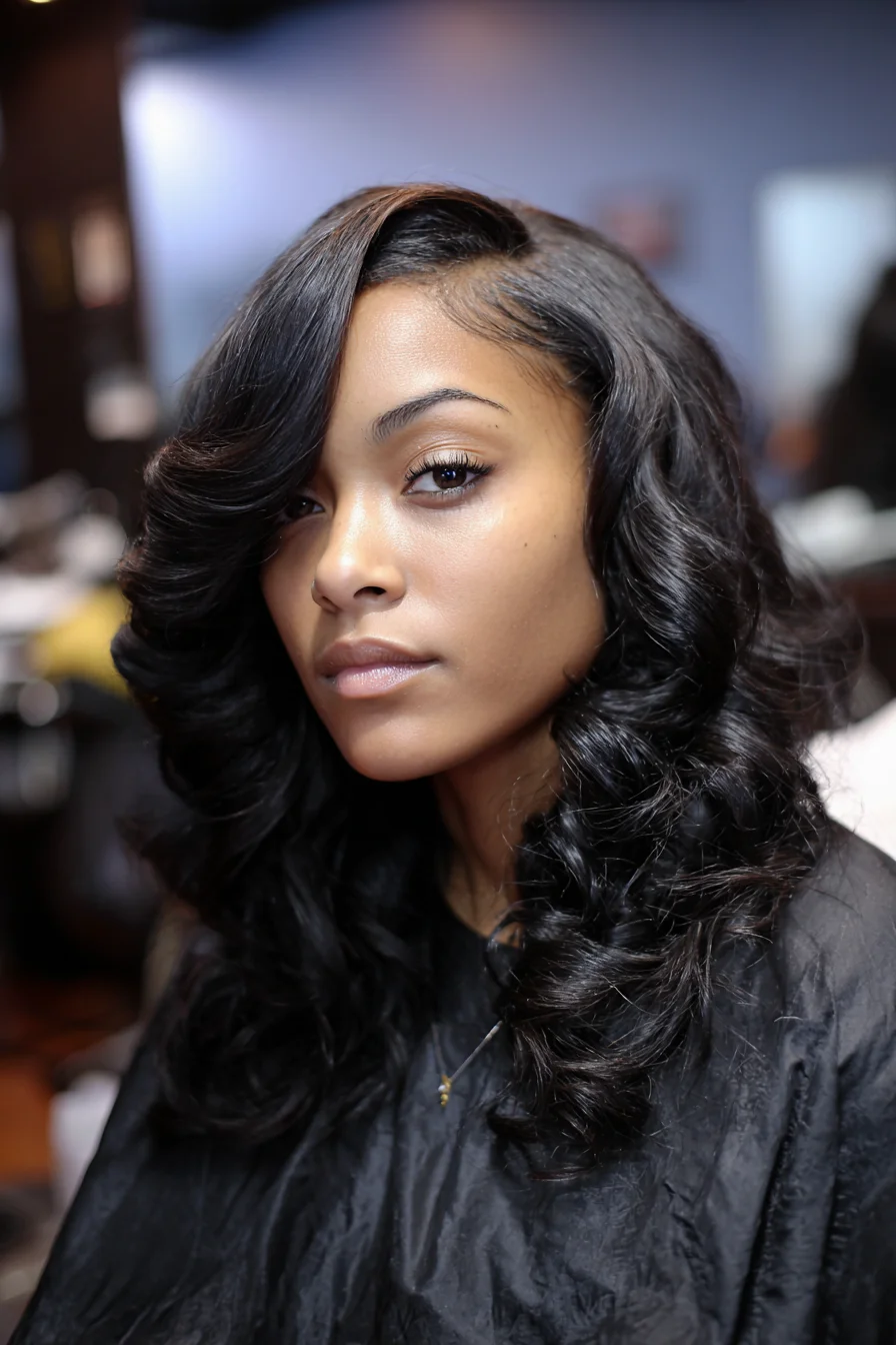 Voluminous Side‑Parted Glam Waves with Large Barrel Curls