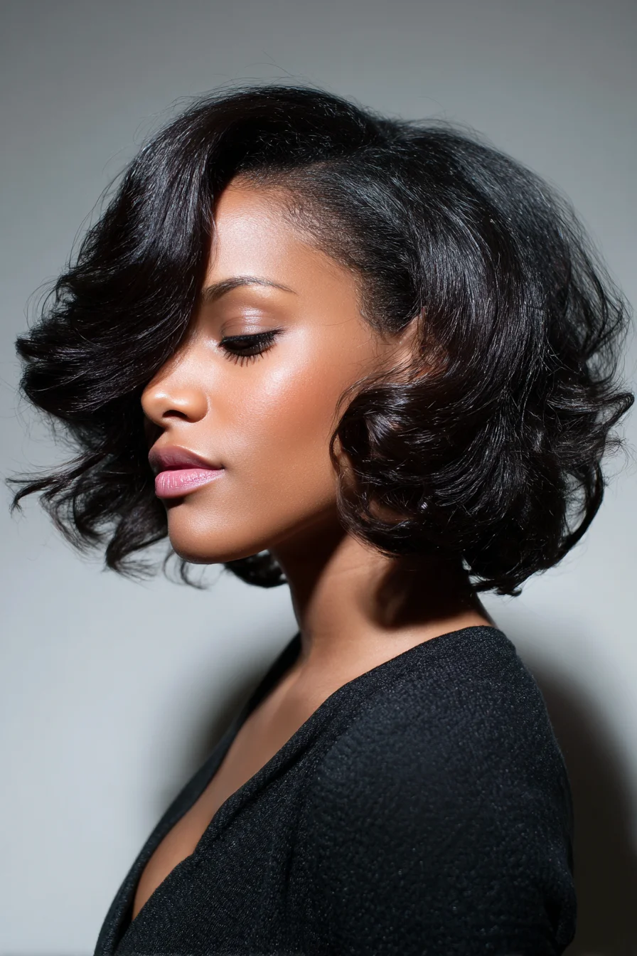 Voluminous Side-Swept Bob with Soft Glam Curls
