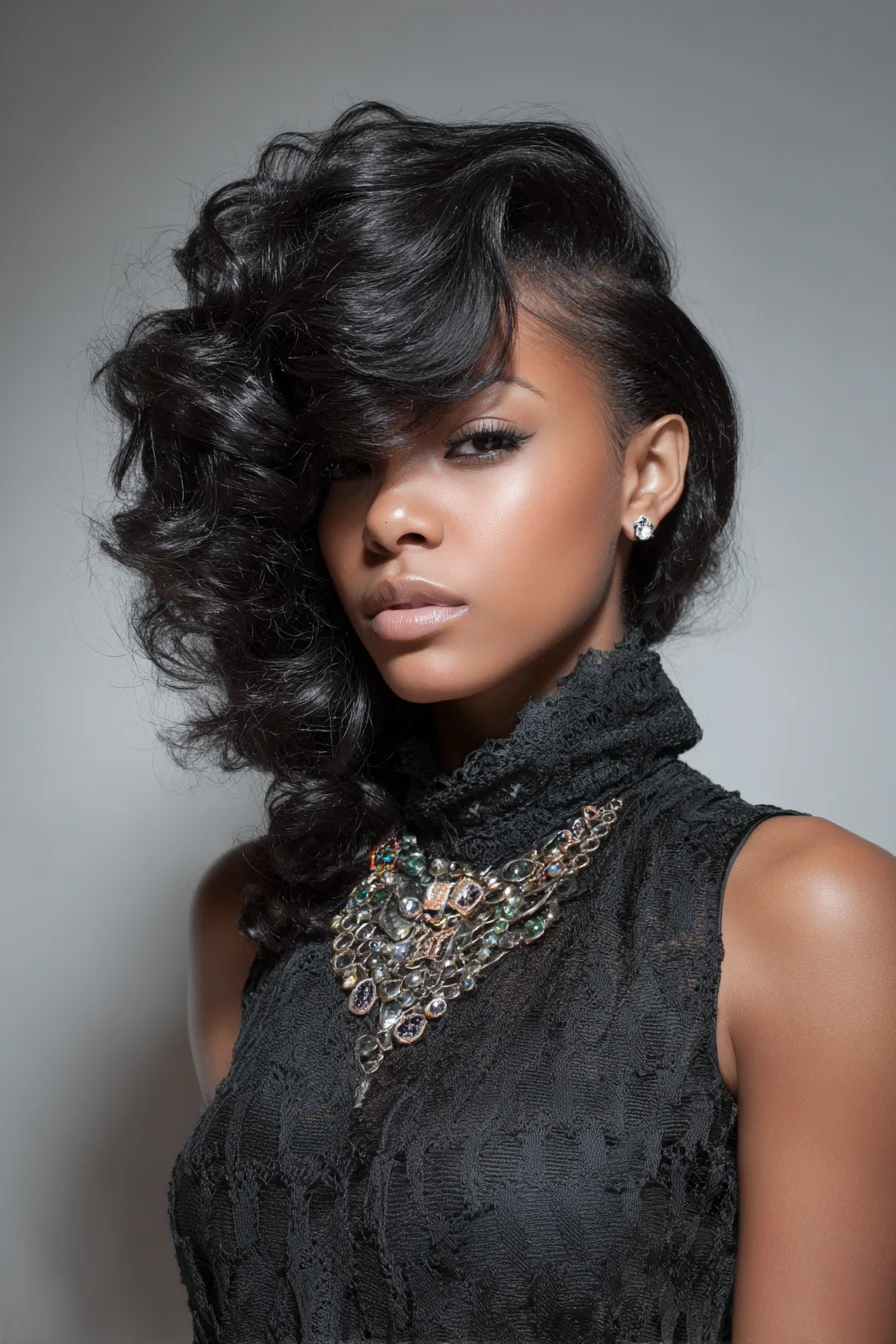 Voluminous Side-Swept Glam with Deep Part and Large Barrel Waves