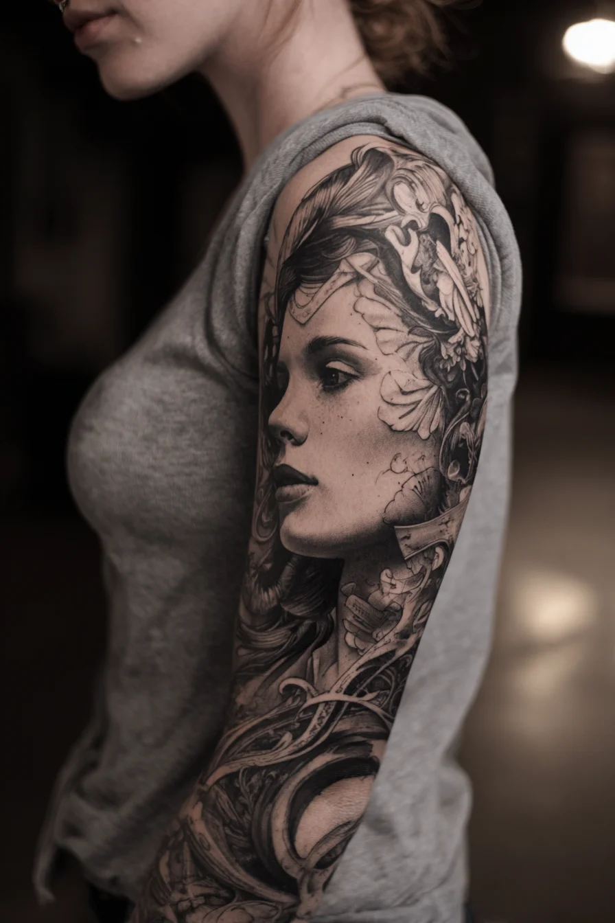 A Portrait Sleeve in Black and Grey