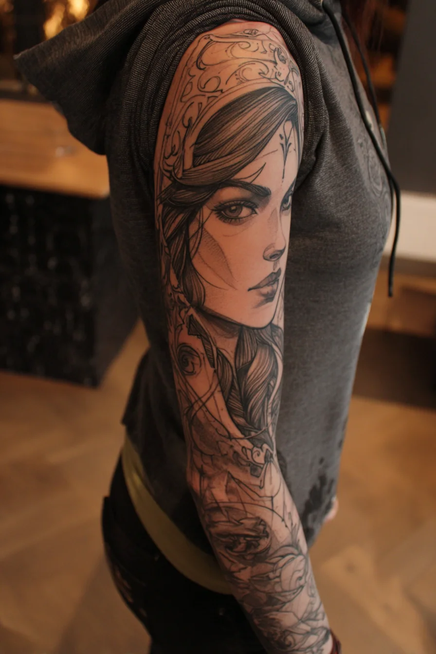 Art Nouveau Portrait in Black Ink