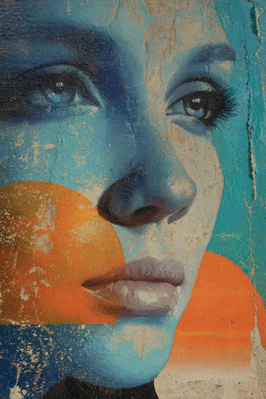 Blue Portrait with Burning Circles