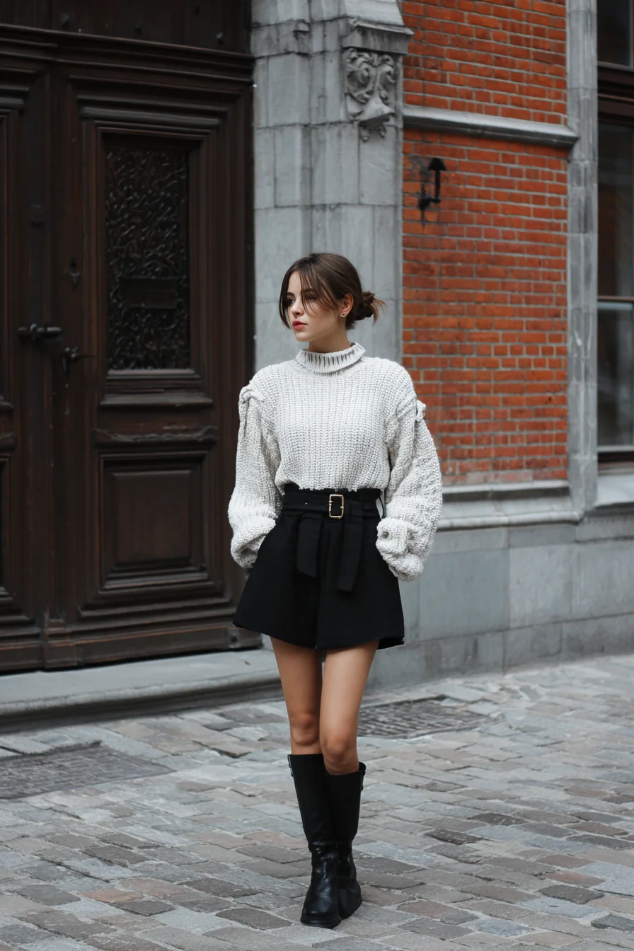 Chunky Knit Meets Mini Skirt