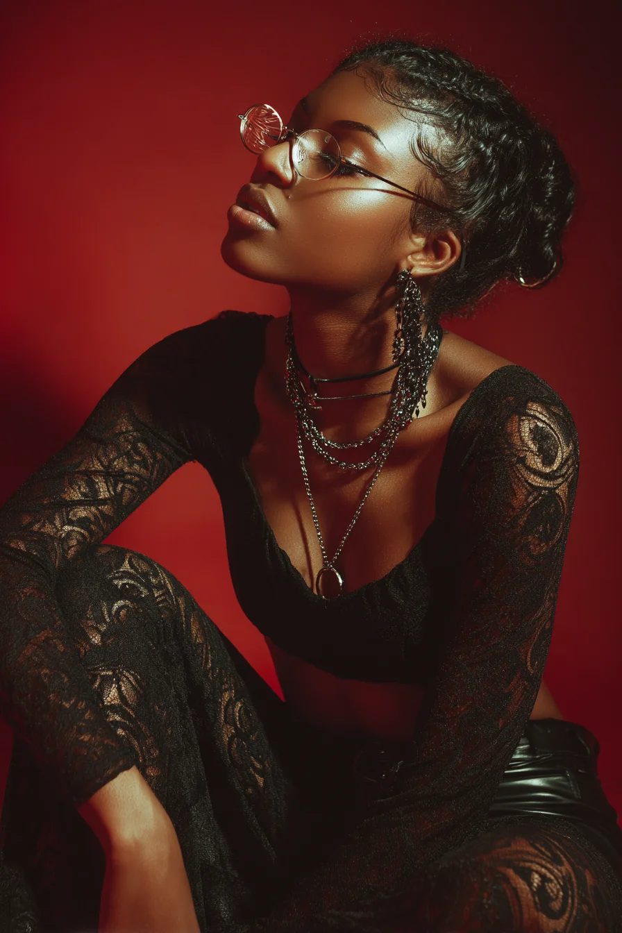 Dark Glamour Against Crimson