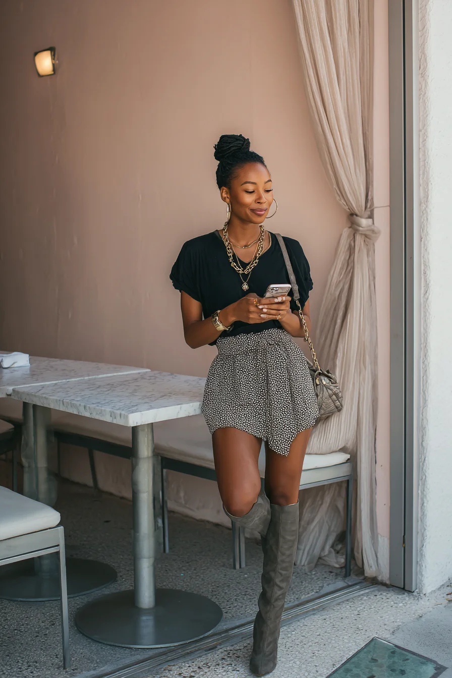 Effortless Gold and Suede Brunch Look