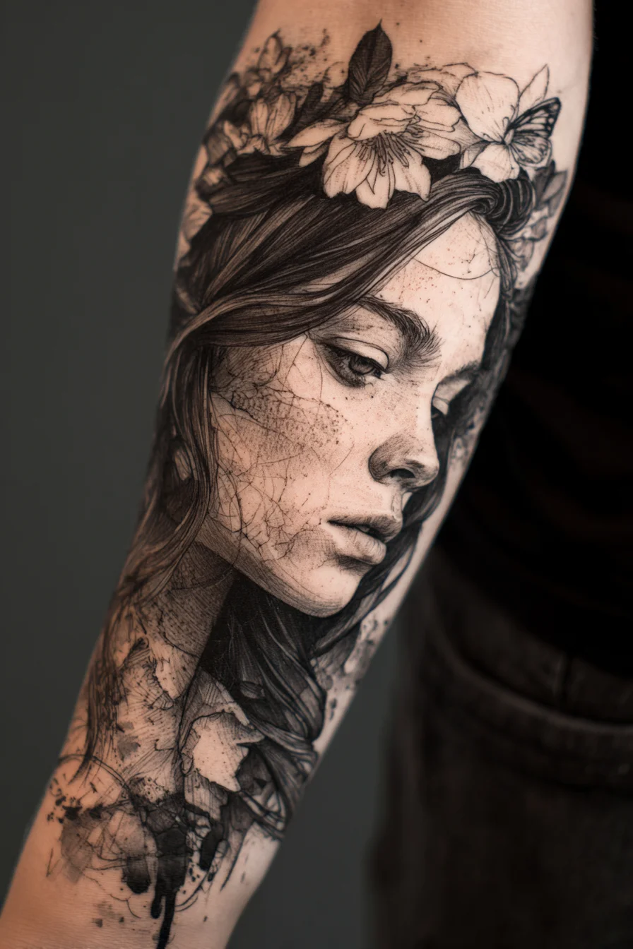 Fine Line Portrait Sleeve in Black Ink