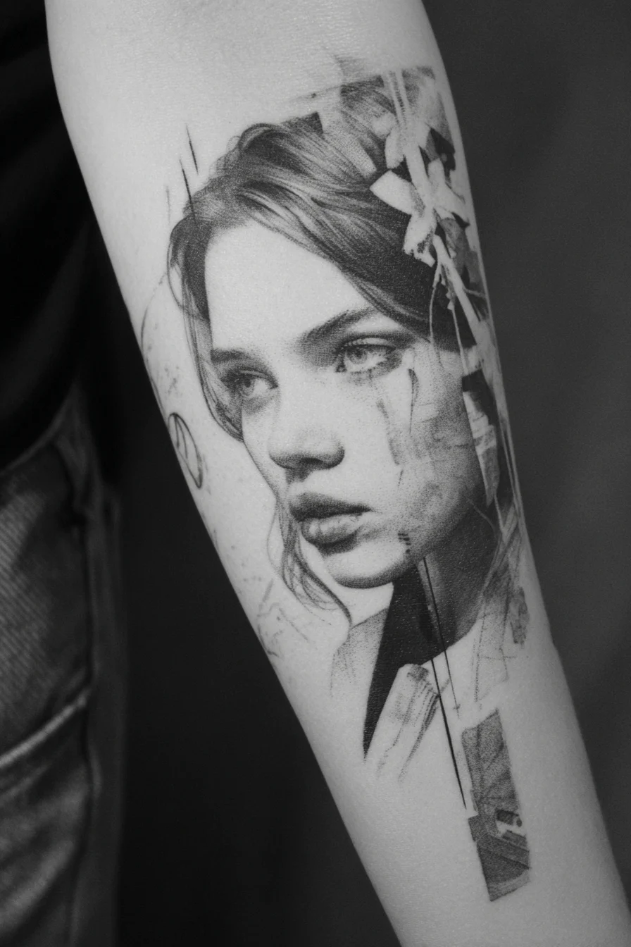 Fragmented Portrait in Black Ink