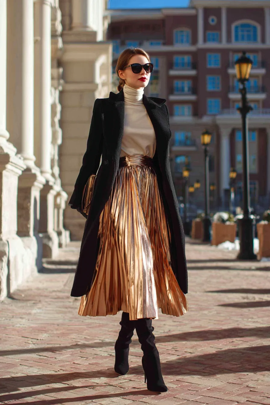 Gold Pleats Meet Winter Black