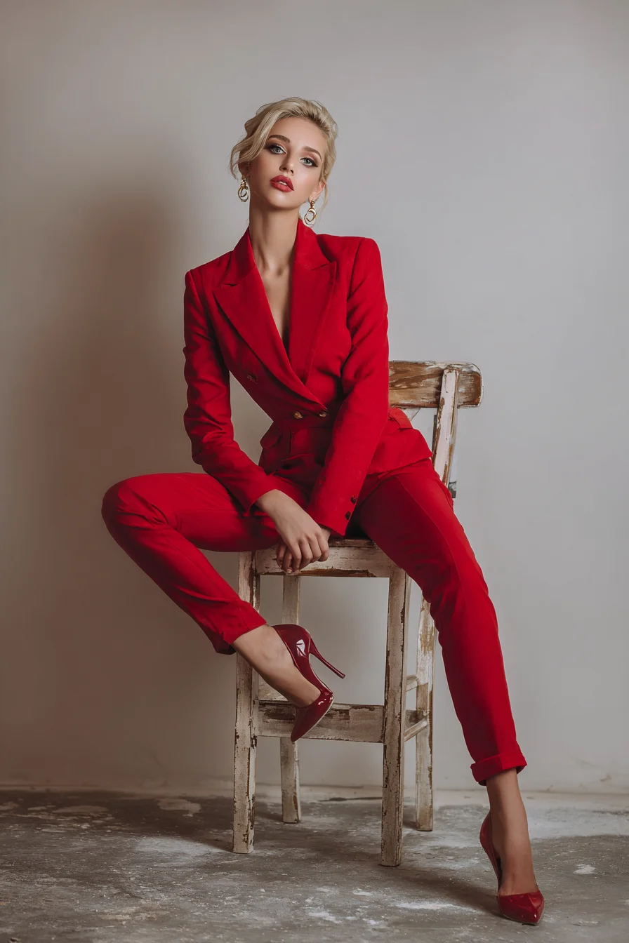 Head-to-Toe Red Power Suit