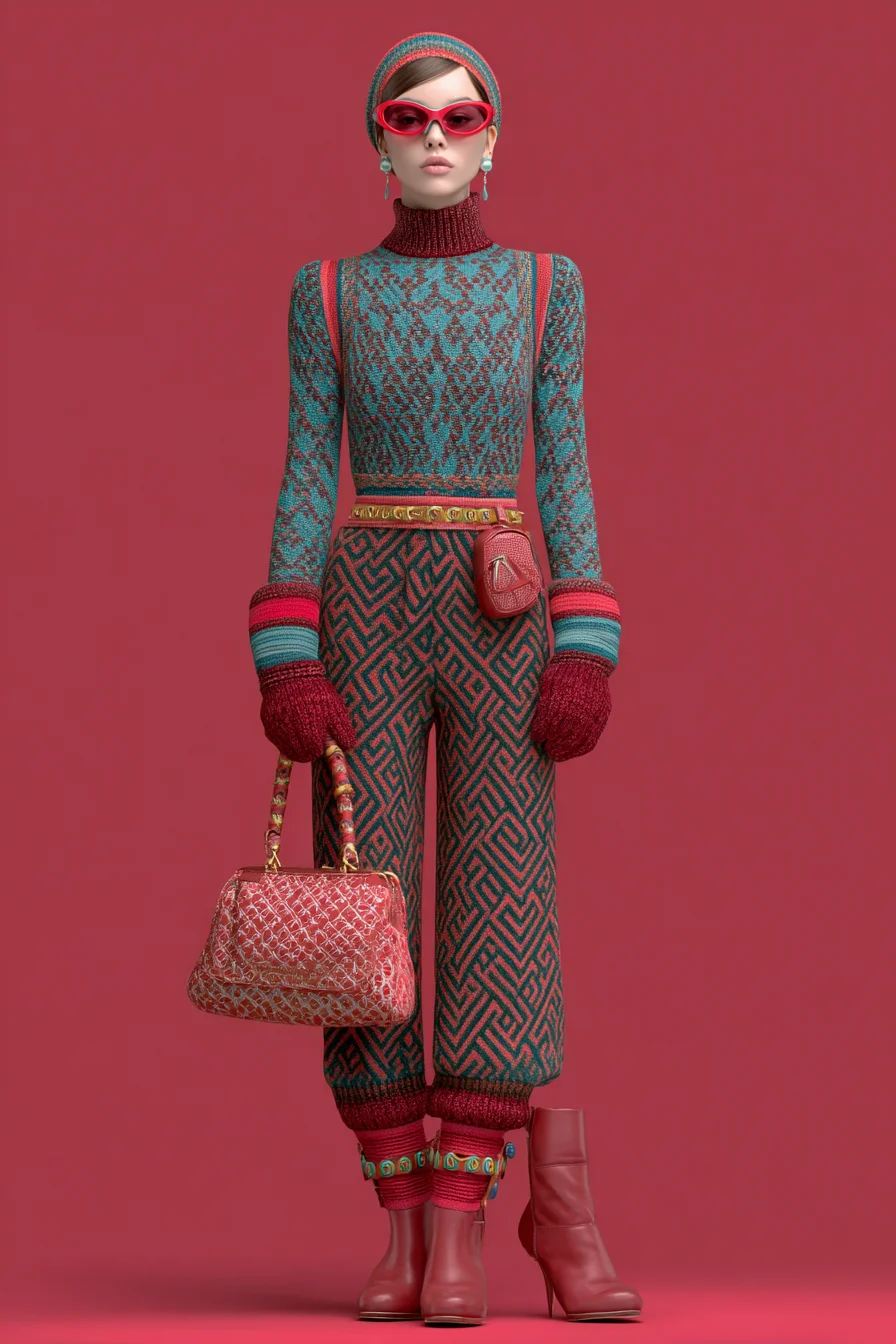 Maximalist Knitwear in Crimson and Teal