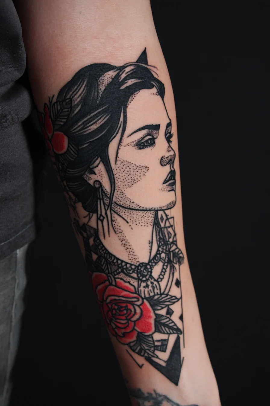 Portrait in Ink and Red