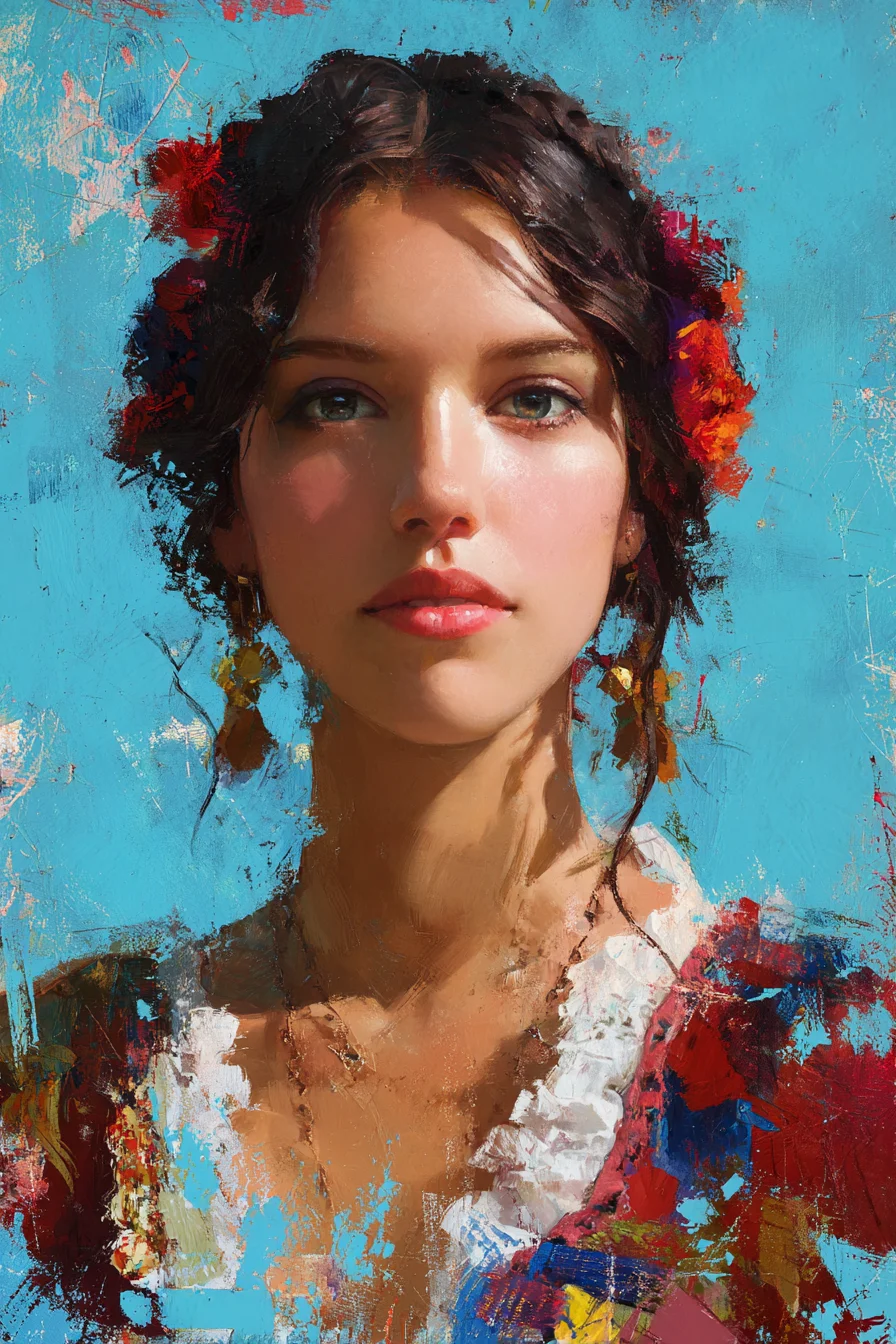 Portrait in Red and Turquoise