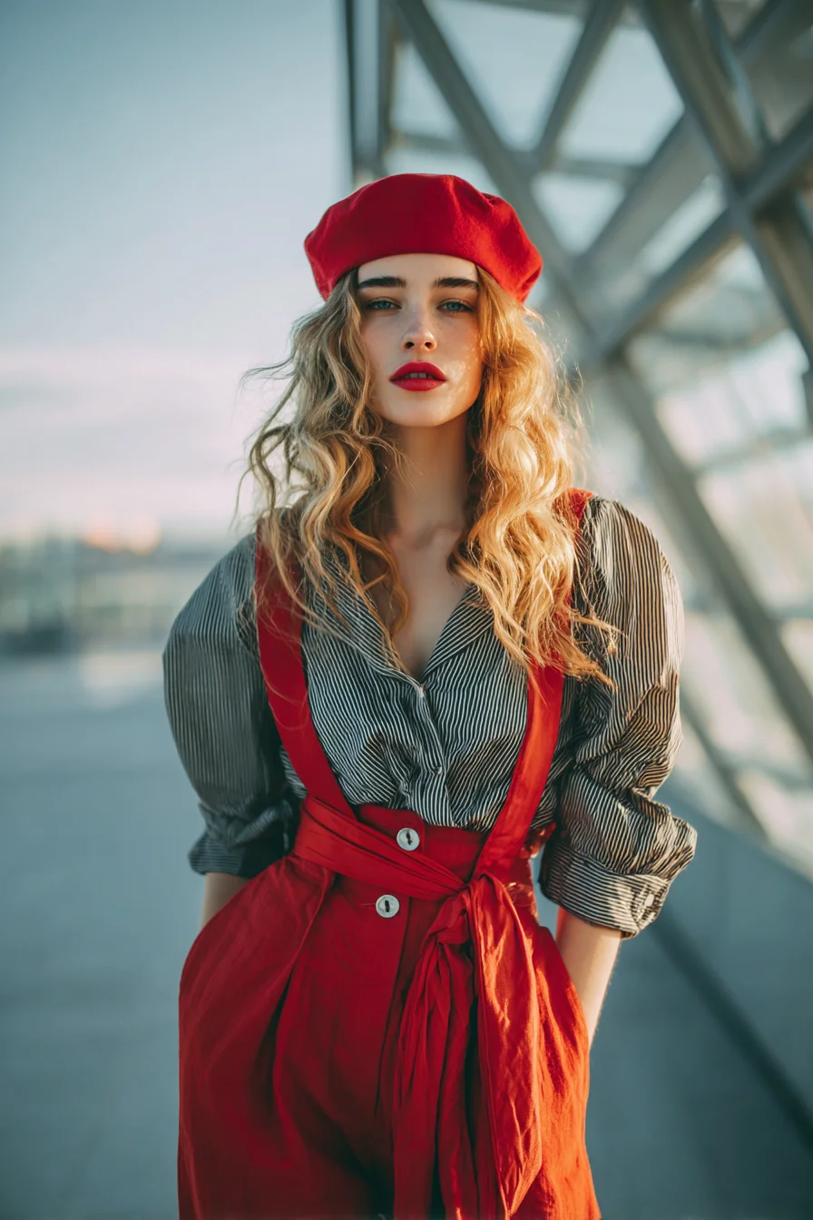 Red Beret and Bold Contrast