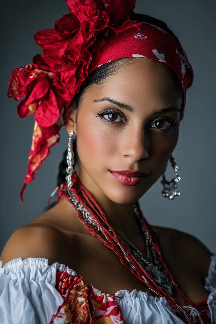 Red Blooms and Silver Earrings