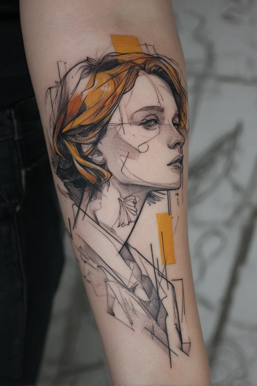 Sketch Portrait in Gold and Ink