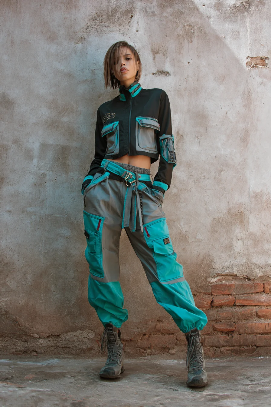 Techwear Edge in Electric Teal