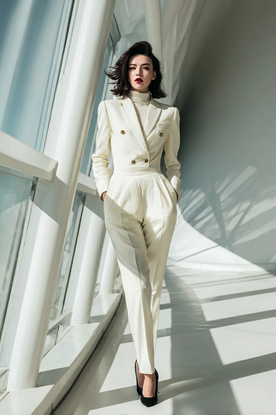 White Power Suit, Bold Red Lip