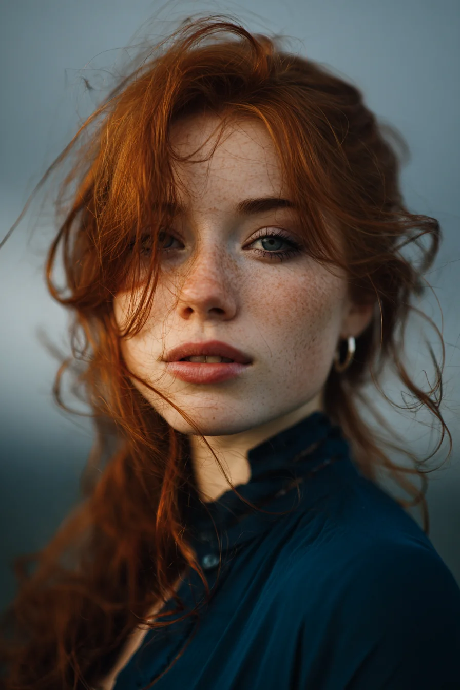 Wind-Tossed Copper Hair at Dusk