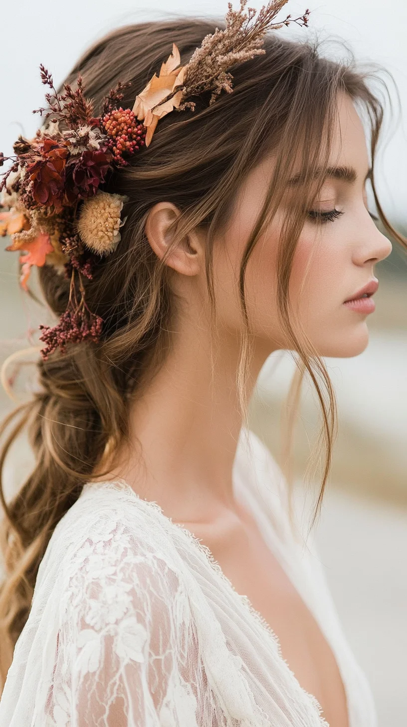 A Bohemian Fall Charm: Effortless Waves with Floral Accents