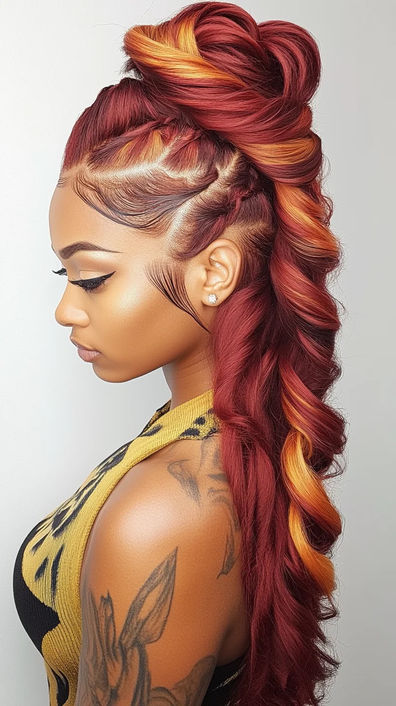 Bold and Beautiful: Vibrant Chunky Curls with Artistic Side Braids