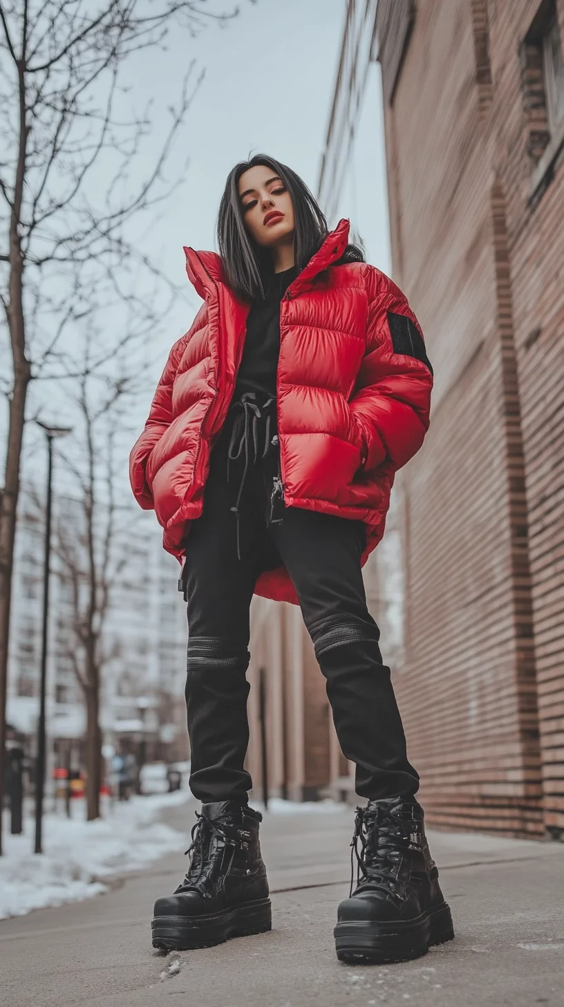 Bold and Cozy: Rock the Urban Chic Look with a Statement Puffer and Combat Boots