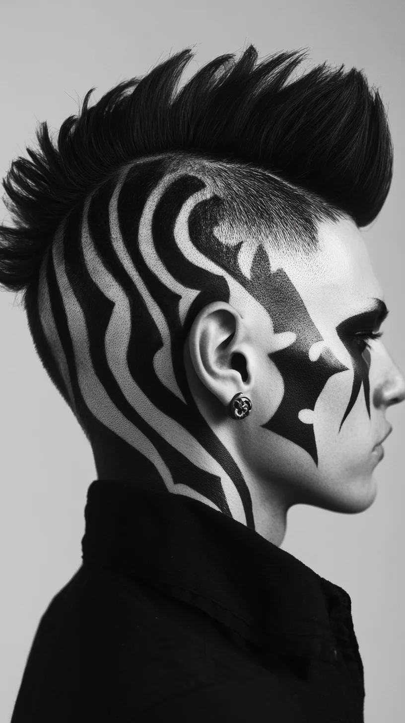 Bold and Edgy: The Ultimate High-Contrast Mohawk with Artistic Side Designs