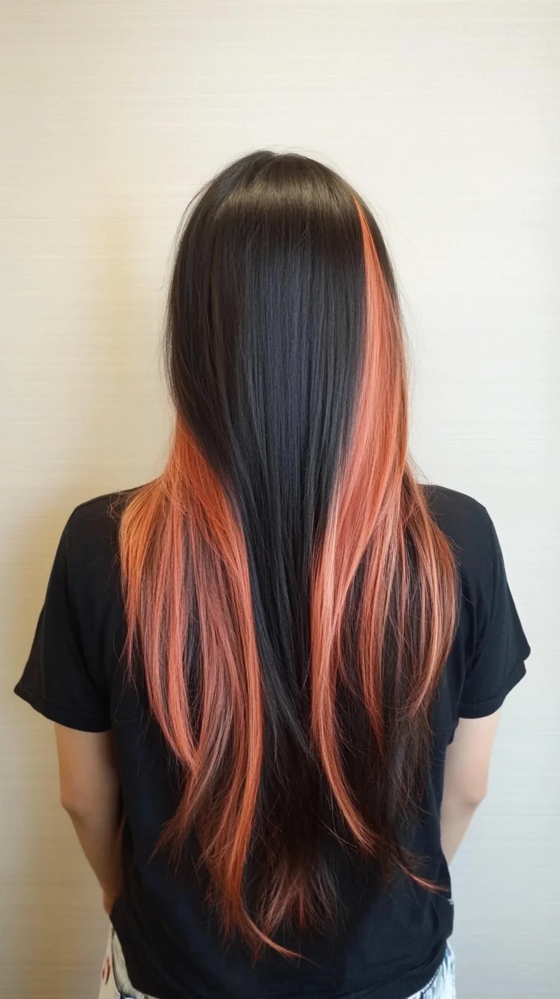 Bold Ombre Adventure: Stand Out with Striking Black and Coral Locks!