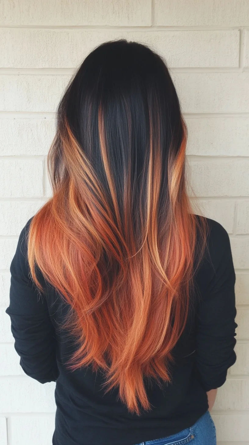 Bold Ombré Elegance: A Striking Blend of Black and Fiery Orange