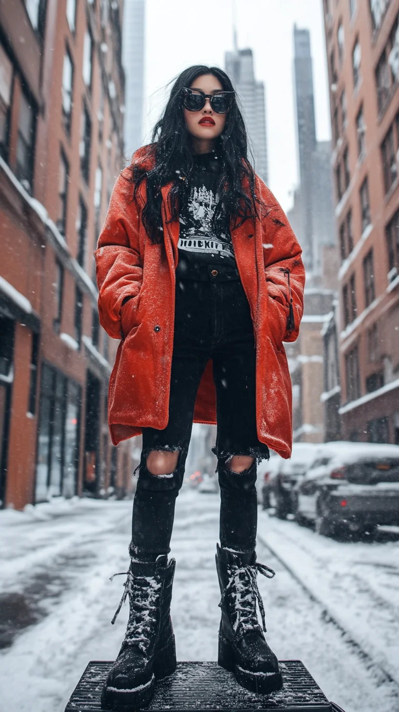 Bold Winter Vibes: Rocking Red and Edgy Layers for Ultimate Street Style