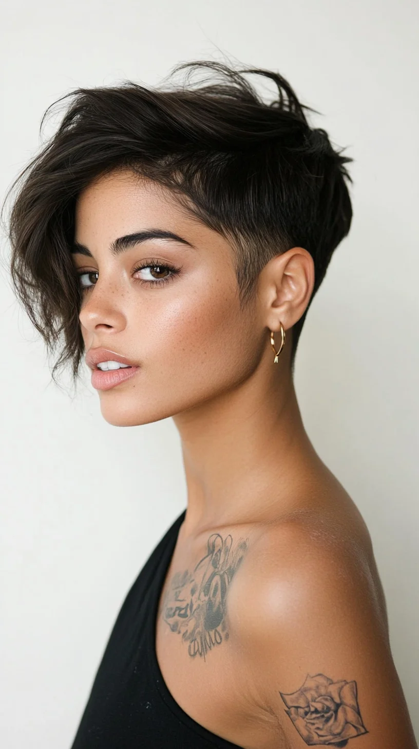 Catchy 
Edgy Elegance: The Asymmetrical Pixie Cut with Choppy Layers